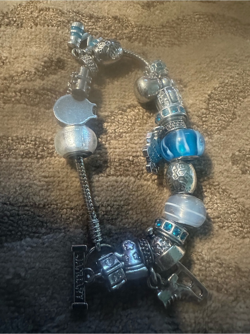January Sterling-Style Blue Glass Charm Bracelet by Willabee and Ward